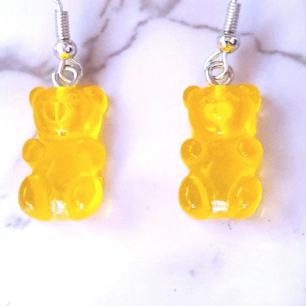 New Gummy Bear Earrings Light Orange Resin Candy Charm Dangle Drop Hook Boutique